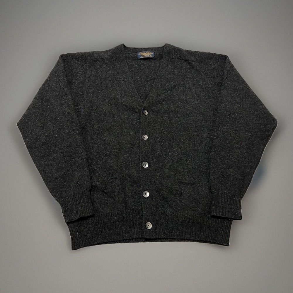 Brooks Brothers Mens Black Classic Lambs Wool V-Neck Cardigan Sweater Size S